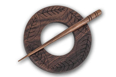 Happy Classy Circle Rosewood Hand Crafted Wood Shawl Pin 3.5"