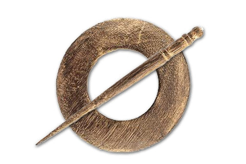 Happy Classy Round Mango Wood Hand Crafted Shawl Pin 2.75"